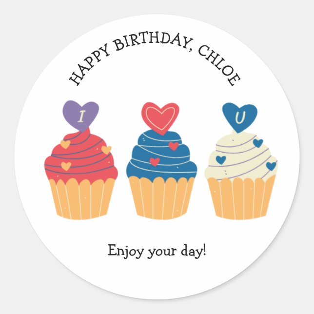 Sticker Rond Yummy Cupcakes Anniversaire (Devant)