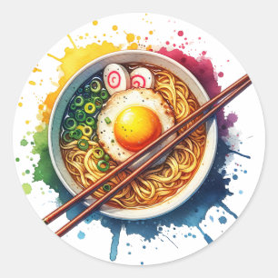 Sticker Rond Yummy Ramen nouilles et baguettes