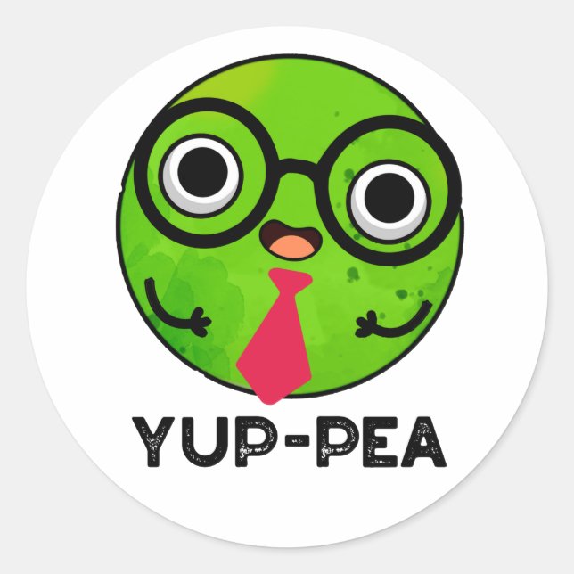 Sticker Rond Yup Pea Funny Yuppie Veggie Pea Pun (Devant)