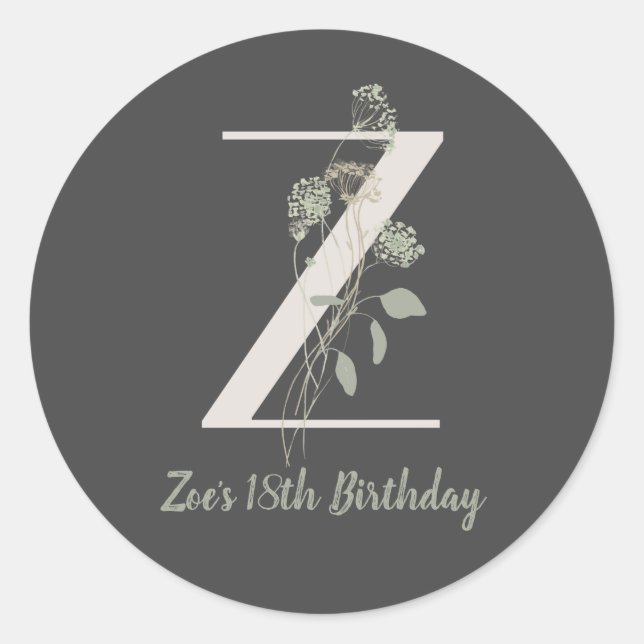 Sticker Rond Z initial avec fleur de couleur douce Custom Class (Devant)