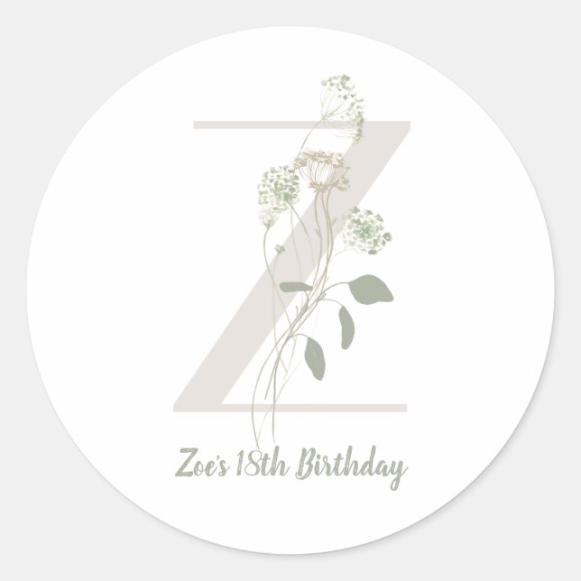 Sticker Rond Z initial avec fleur de couleur douce personnalisé (Devant)