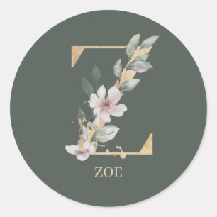 Sticker Rond Z Monogramme Floral Personnalisé