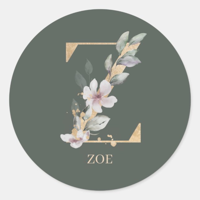 Sticker Rond Z Monogramme Floral Personnalisé (Devant)