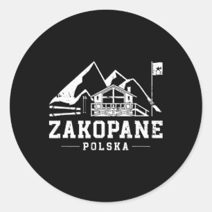 Sticker Rond Zakopane Pologne Sports d'hiver Ski Snowboard