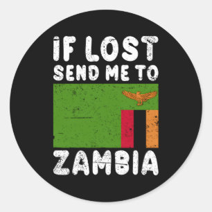 Sticker Rond Zambie Drapeau Si Perdu Envoyez-Moi En Zambie
