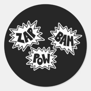 Sticker Rond ZAP BAM POW Comic Sound FX - Blanc