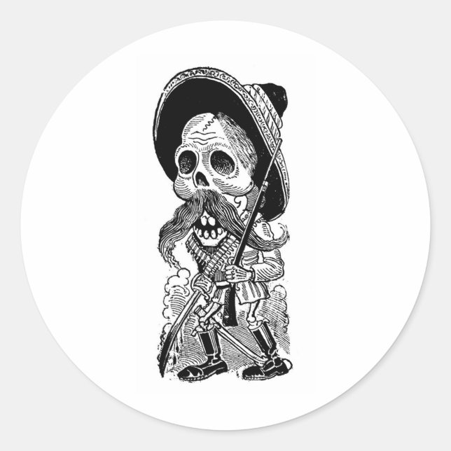 Sticker Rond Zapatista Calavera. c. début des années 1900. Mexi (Devant)