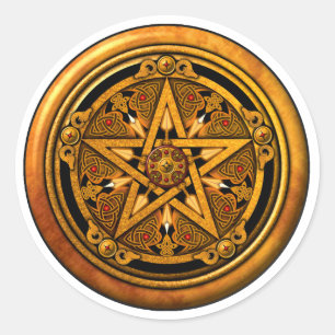Sticker Rond Zazzle - Masculine Gold Pentacle-noback