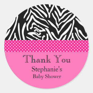 Sticker Rond Zebra avec Baby shower de Motif à point rose chaud