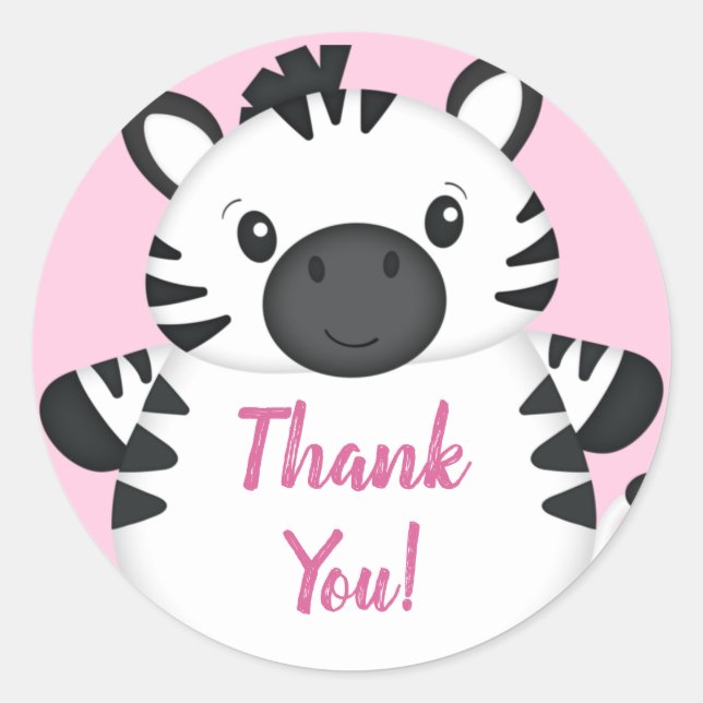 Sticker Rond Zebra Baby shower Safari Rose Girl (Devant)