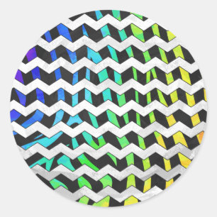 Sticker Rond Zebra Chevron noir et arc-en-ciel