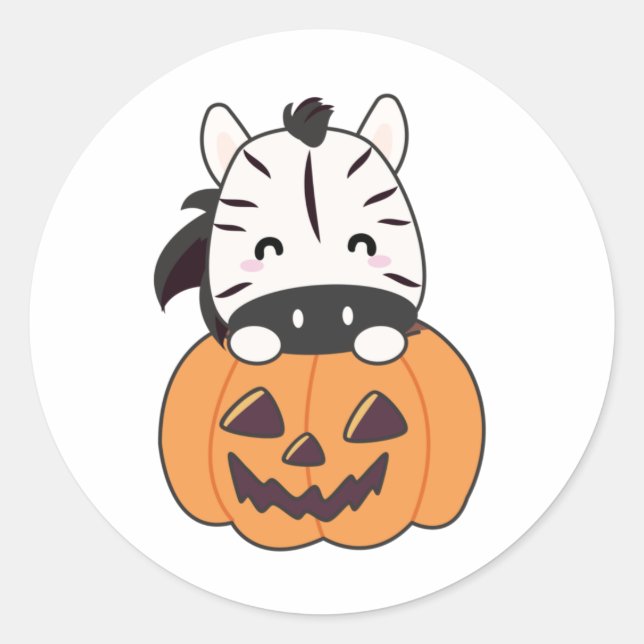 Sticker Rond Zebra En Citrouille Cute Zebras Halloween heureux (Devant)