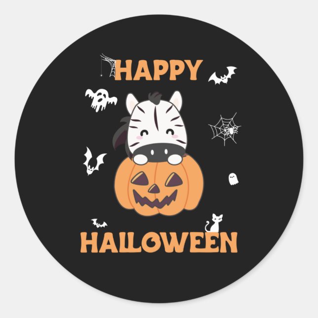 Sticker Rond Zebra En Citrouille Cute Zebras Halloween heureux (Devant)