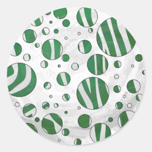 Sticker Rond Zebra Green et White Polka Dot