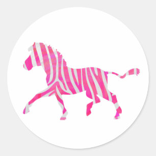 Sticker Rond Zebra Hot rose et blanc Silhouette