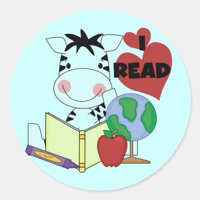 Sticker Rond Zebra I Read Tshirts et cadeaux (Devant)