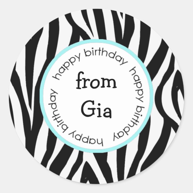 Sticker Rond Zebra Joyeux anniversaire à/à partir des autocolla (Devant)