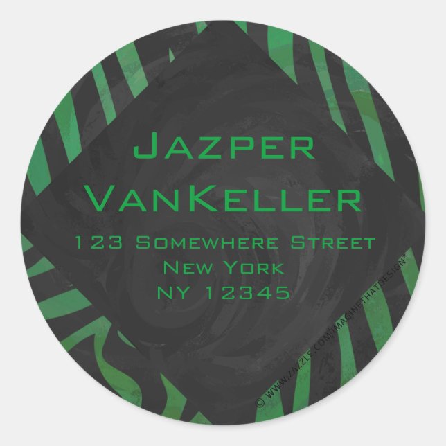 Sticker Rond Zebra Monogramme noir et vert (Devant)