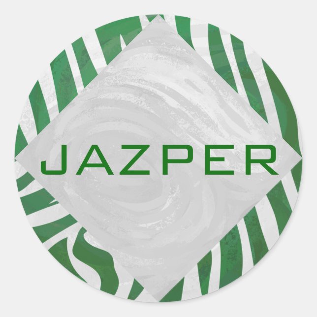 Sticker Rond Zebra Monogramme Vert et Blanc Impression (Devant)