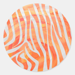 Sticker Rond Zebra Orange and White Print