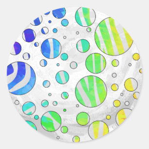 Sticker Rond Zebra Polka Dot Arc-en-ciel et impression blanche