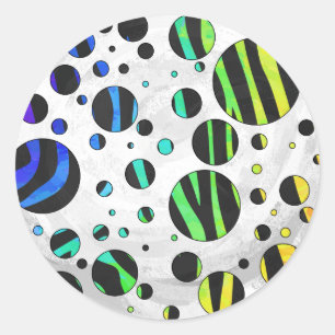 Sticker Rond Zebra Polka Dot noir et arc-en-ciel