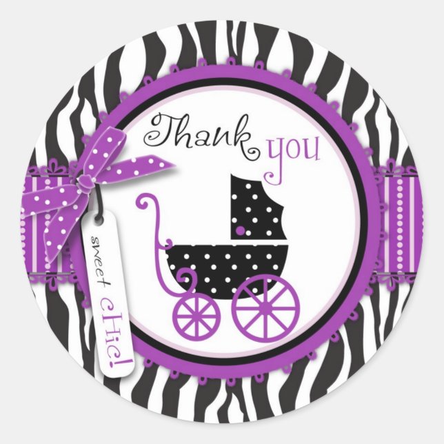 Sticker Rond Zebra Print & Baby Carriage Merci (Devant)