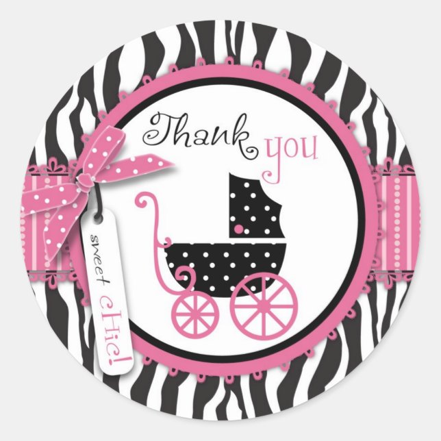 Sticker Rond Zebra Print & Baby Carriage Merci (Devant)