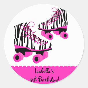 Sticker Rond Zebra Print Roller Skates Anniversaire Favoriser S