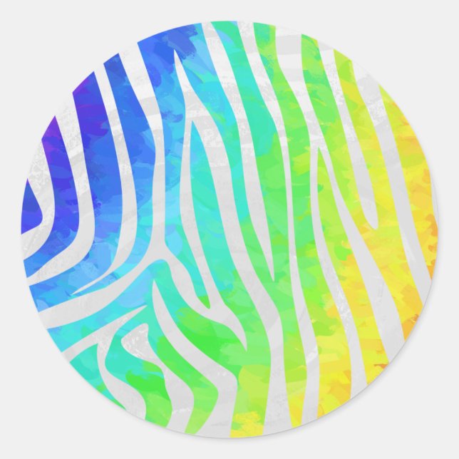 Sticker Rond Zebra Rainbow et White Print (Devant)