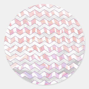 Sticker Rond Zebra rose et blanc Chevron