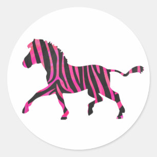 Sticker Rond Zebra Silhouette noir et rose chaud