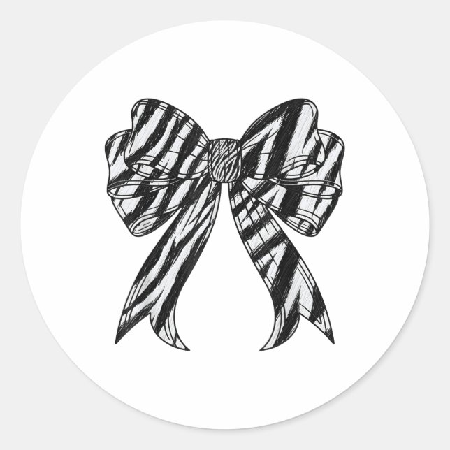 Sticker Rond Zebra Stripe Imprimer Coquette Bow Femmes Filles Z (Devant)