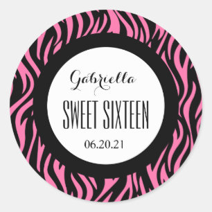 Sticker Rond ZEBRA Sweet sixteen 16 Personnalisé V14 ROSE NOIR