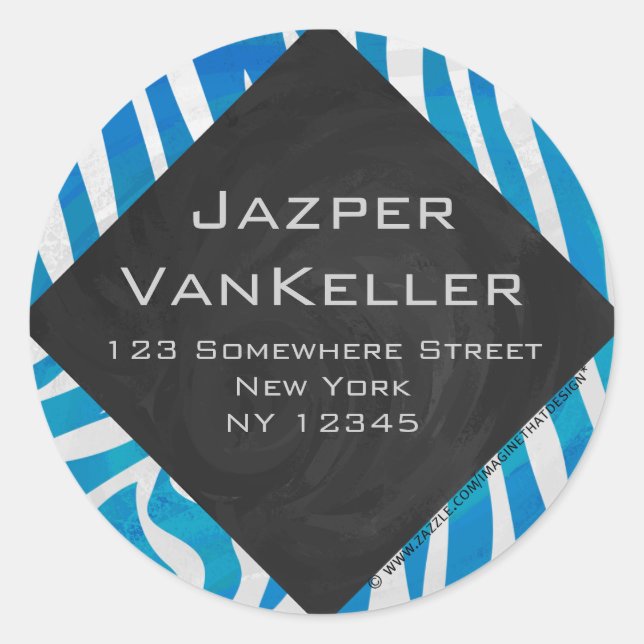 Sticker Rond Zèbre bleu et blanc avec Monogramme (Devant)