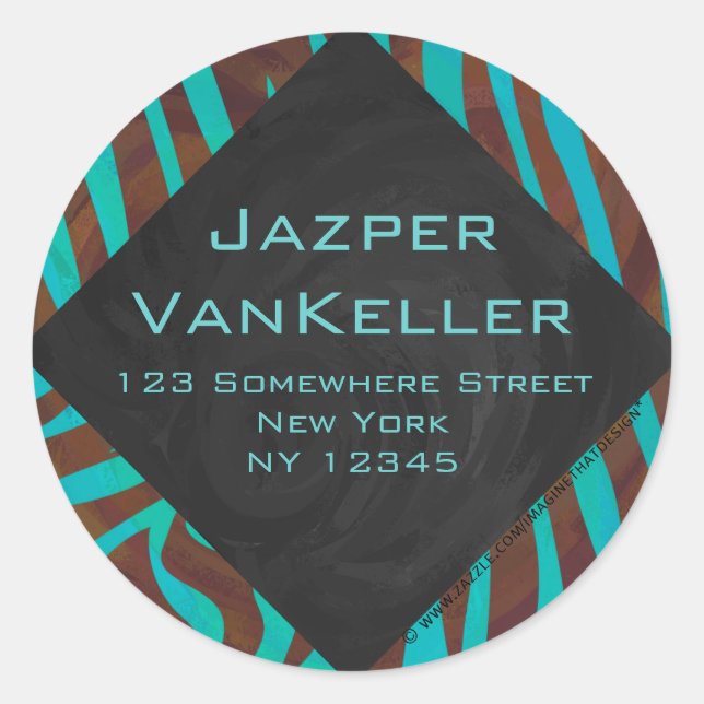 Sticker Rond Zèbre Brown et Turquoise avec Monogramme (Devant)