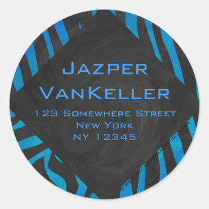 Sticker Rond Zèbre noir et bleu avec Monogramme