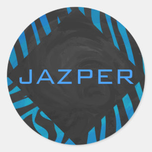 Sticker Rond Zèbre noir et bleu avec Monogramme