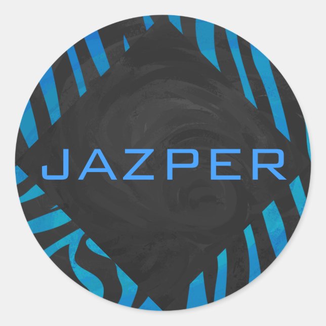 Sticker Rond Zèbre noir et bleu avec Monogramme (Devant)