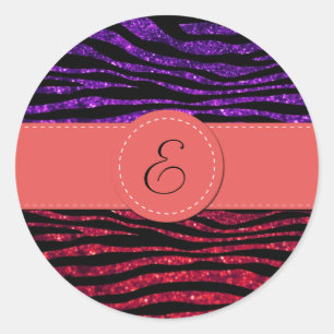 Sticker Rond Zèbre pourpre, Zèbre rouge, Zèbre Parties scintill