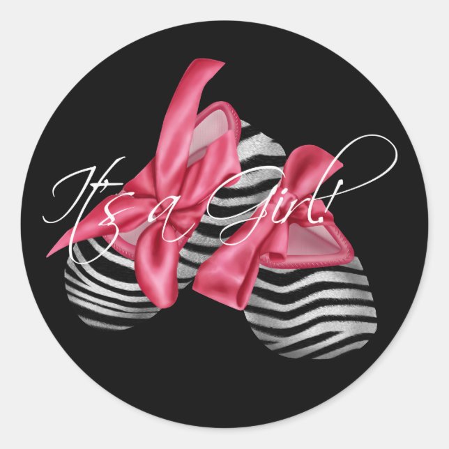 Sticker Rond Zèbre Rose Élégant C'est une Fille (Devant)