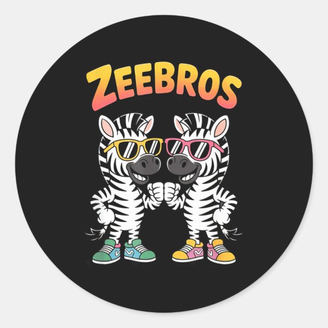 Sticker Rond Zeebros Cute Zebra Duo Design For Zebros Lovers  (Devant)