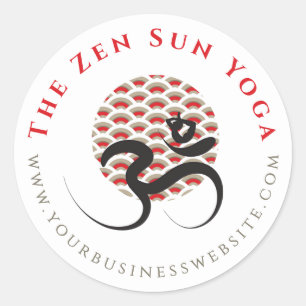 Sticker Rond Zen Asiatique Rouge Soleil Yoga Moderne Calligraph
