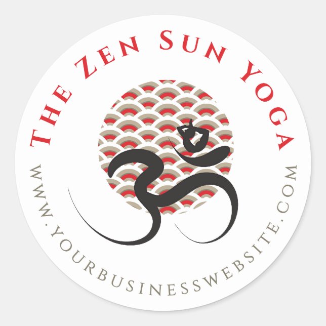Sticker Rond Zen Asiatique Rouge Soleil Yoga Moderne Calligraph (Devant)