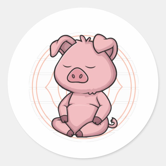 Sticker Rond Zen Yoga Mindfulness méditation Cochon (Devant)