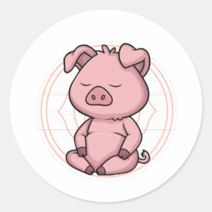 Sticker Rond Zen Yoga Mindfulness méditation Cochon