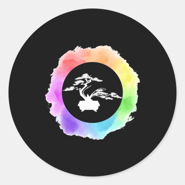 Sticker Rond Zens Bonsai Tree Yoga Graphic (Devant)