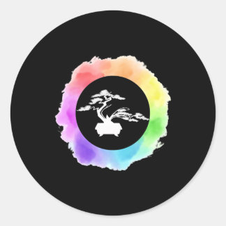 Sticker Rond Zens Bonsai Tree Yoga Graphic