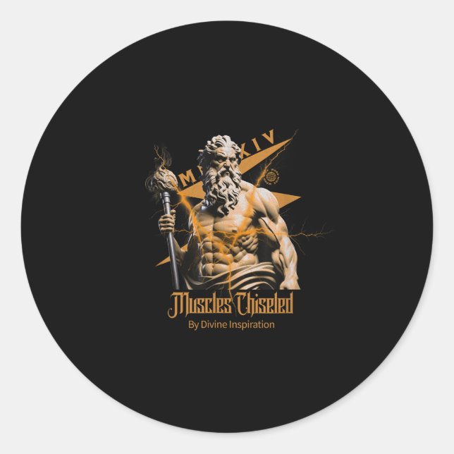Sticker Rond Zeus Greek Gods Thunder Mythology Gym Fitness Moti (Devant)