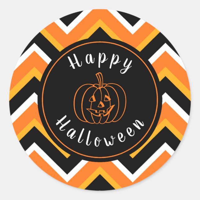 Sticker Rond Zigzags blancs d'orange noire d'Halloween (Devant)